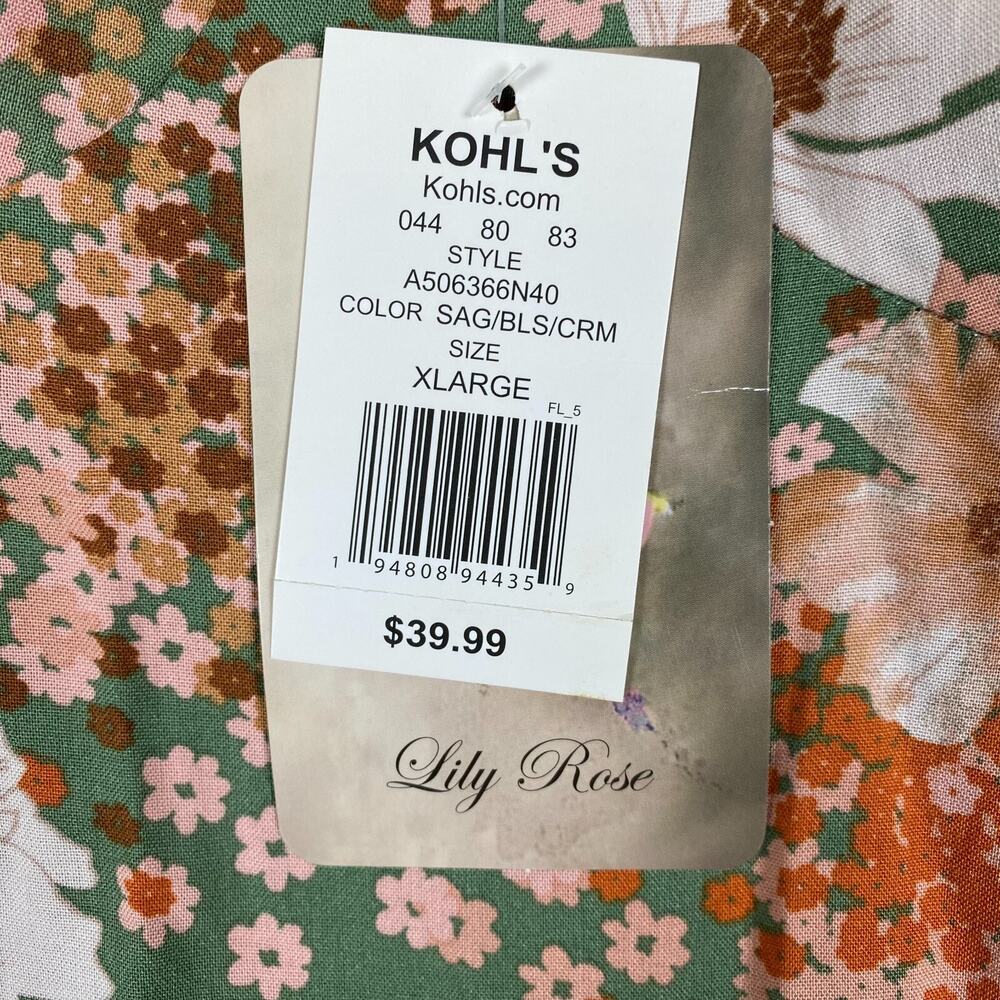 Lily Rose Maxi Dress Womens XL Green Floral Prairie Cottgecore Bohemian NWT - Picture 11 of 14